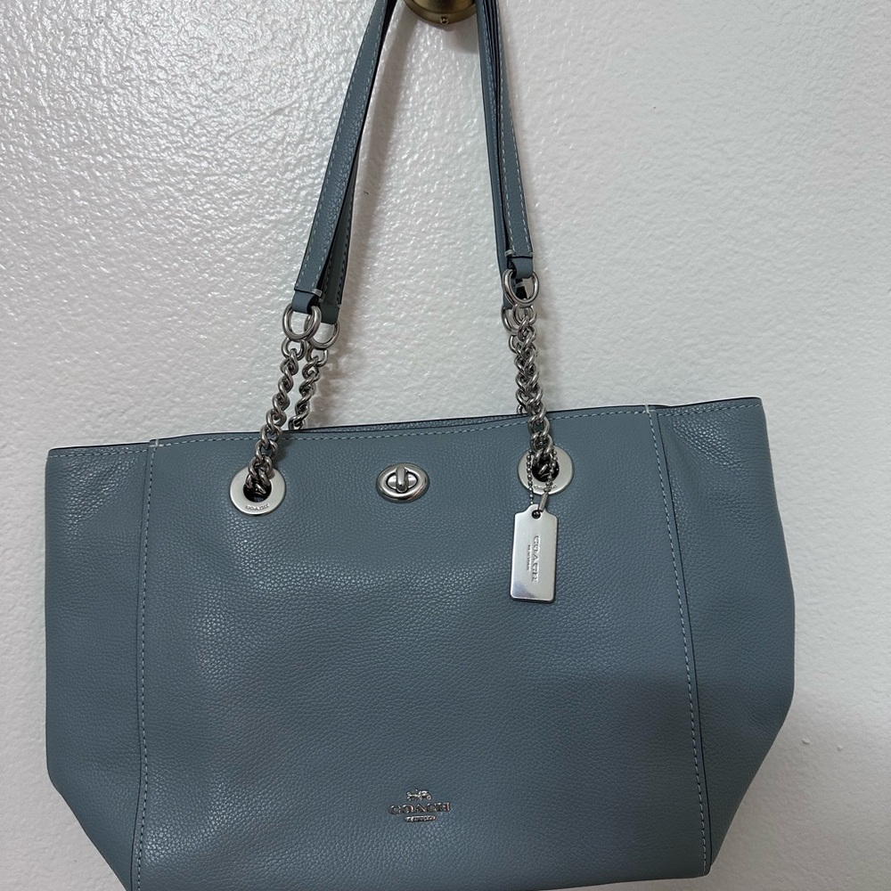 Coach Blue Leather Tote Bag